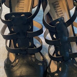 Ladies leather 31/2 inch pumps with block heels